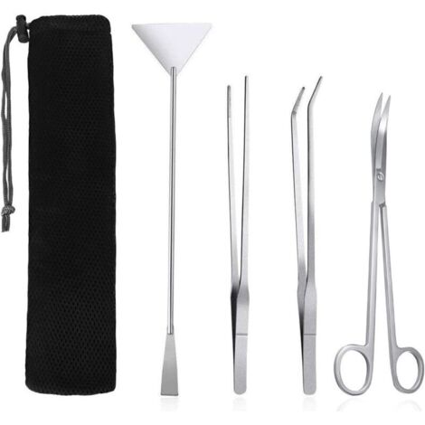 Kits d'outils de réservoir d'aquarium, outils de nettoyage d'aquarium 4 en 1, spatule à ciseaux en acier inoxydable, ensemble de coupe-plantes pour aquarium pour plantes aquatiques, outils de pinces d