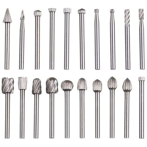 Lime rotative 20 pices, jeu de limes en carbure,ttes de lime rotatives HSS, outil rotatif ,outil rotatif tige de 1/8\" (3 mm) pour meuleuse, travail bois, polissage des mtaux, gravure, perage (1/4)