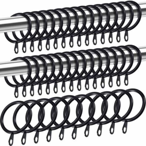 Anneaux de rideaux en métal, anneaux de suspension pour rideaux et tringles, anneaux à œillets coulissants drapés de 30 mm de diamètre intérieur (noir, paquet de 40) (1/4)