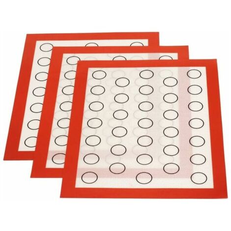 Tapis de Cuisson Silicone Set de 3 Feuille Réutilisable Anti-Adhérent Feuille de Cuisson Patisserie Pétrissage Pâte Tapis de Four pour Macaron Biscuit Pâte, 42x29.5cm rouge (1/4)