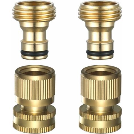 Tuyau d'arrosage à connexion rapide - Raccords de tuyau d'arrosage à connexion rapide, tuyau d'eau en laiton massif à connexion rapide, 3/4" GHT, 2 ensembles (1/4)