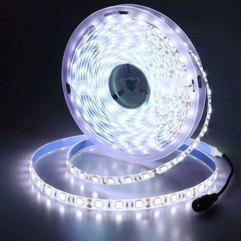 Ruban à LED blanc froid 6500K – 5 mètres flexible – 300 LEDs 5050 SMD – Étanche IP65 pour extérieur – Classe énergétique A (1/4)