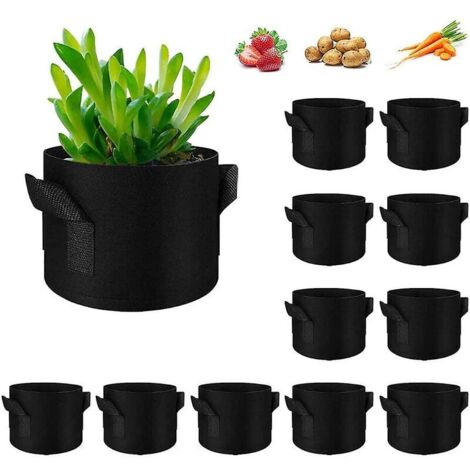 Sacs de Plantation Non tissé, Lot de 12 Sacs de Croissance pour Pomme de Terre, Plante, Tomate, Végétale Aération Tissu Pots avec Poignée, Noir - 1 Gallons(12pcs) (1/4)