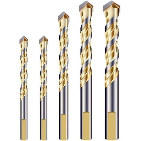Lot de forets multi-matériaux avec pointe en carbure à rainure double pour carrelage, béton, brique, verre, plastique, bois, métal, argent (1/4)