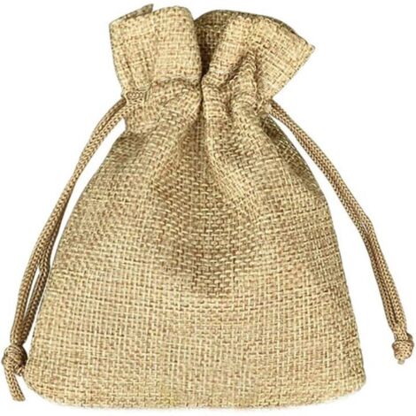 100Pcs Sachets en Jute 7x9cm, Sacs-Cadeaux Réutilisable, Toile de Jute Pochettes avec Cordon de Serrage pour Bijoux Cadeau Fête Anniversaire Noël Mariage DIY - Kaki