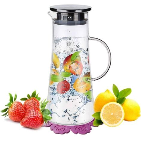 carafe en verre,verre borosilicate et acier inoxydable couvercle et pichet,cruche à eau,résistant à la chaleur 1500 ml (1/4)