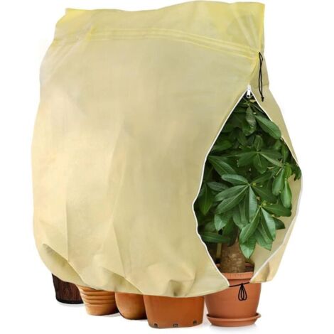 Housse D'hivernage pour Plante, Housse de Protection pour Plantes Ajustable avec Cordon de Serrage à Glissière, Anti-Givre Réutilisable Sac de Protection des Plantes, 180 x 120 cm, Beige (1/4)