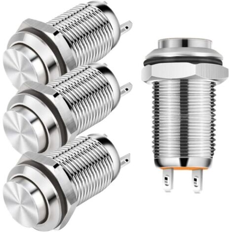4pcs 12mm 3A 12V/24V/125V/250V AC Autobloquant Interrupteur Bouton Poussoir Étanche en Cuivre Nickelé On Off Bouton-Poussoir Interrupteur(Tête Haute) (1/4)