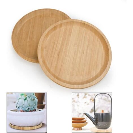 2 Pièce Soucoupes en Bambou 20cm Plateau en Bambou Rond Soucoupe Bambou Plante Plateau de Service Rond Soucoupe Pot de Fleur Bois pour Tasses, Services à Thé, Vase, Collations (1/4)