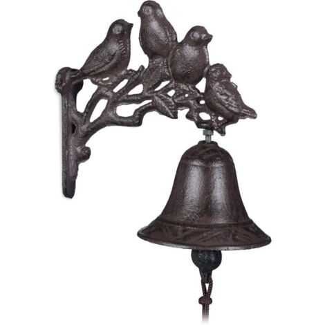Clochette de Porte en Fonte, Motif Oiseau, Antique, Style Maison de Campagne Cloche Murale décoration, Brun