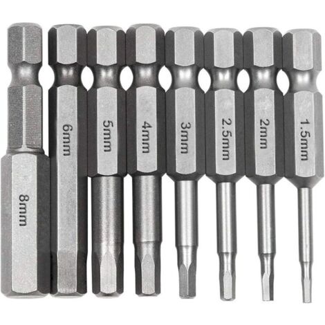 8Pcs Hex tige tournevis, 1/4 Pouce hex tige tournevis, longs magnétiques embouts de tournevis en acier S2 avec 8 différentes tailles pour les tournevis électriques, les tournevis manuels, etc (1/4)