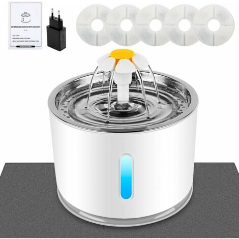 Fontaine à eau pour chat - Avec filtre à charbon actif - Fenêtre de niveau d'eau - LED lumineuse - Grande capacité de 2,4 l - 3 types de débit d'eau de fontaine automatique pour chat (1/4)