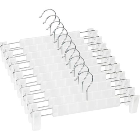 Lot de 10 Cintres Porte-Jupes, Cintres pour Pantalon, avec 2 Pinces antidérapants et réglables, pour Pantalons Suspendus, Chaussettes, Jupes - translucides (1/4)