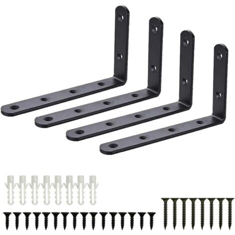 Équerre de fixation 4pcs – Acier inoxydable noir en L – Support mural pour étagères – Charge jusqu'à 30 kg – Dimensions 125x75x20mm (1/4)