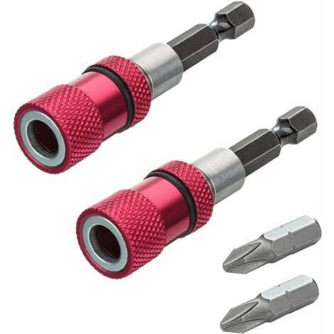 Porte-embouts magnétique 1/4 pouce – Acier au chrome vanadium – Pointe magnétique pour visser cloisons sèches – Lot de 2 (1/4)