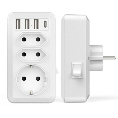 Multiprise murale 7 en 1 avec 3 sorties AC 16A 3800W – 3 ports USB 5V/3.4A et 1 Type-C – Matériau ignifuge pour sécurité optimale (1/4)