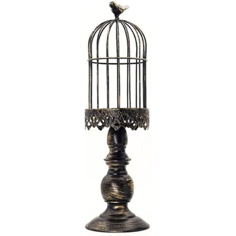 Bougeoir en forme de cage à oiseaux, en métal sculpté vintage avec dessus de cage à oiseaux, décoration en fer pour table, mariage, maison (1/5)