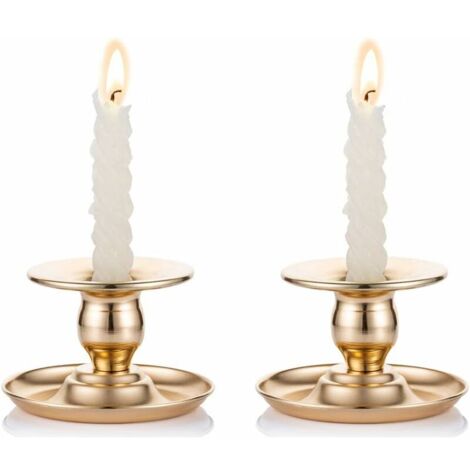 Bougeoir en Laiton Doré de 2 Pièces en Métal Chamberstick Convient Aux Chandelles, Chandeliers, Bougies Chauffe-Plats et Bougies Pilier - pour Présentoir de Fenêtre et Manteau (1/5)