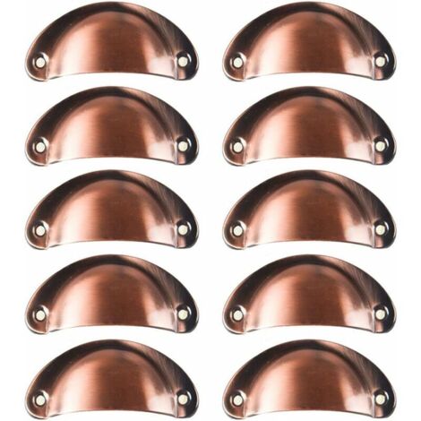 10x Poignée de Coquille Vintage pour Tiroir Armoire Meuble Cuisine, Fer Incurvé Bouton de Porte de Placard Retro 8,2 cm x 3,5 cm,Métall Bouton Porte pour Armoire Meubles Décoration(Cuivre rouge) (1/4)