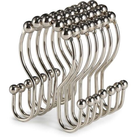 Lot de 12 Crochets de Rideau de Douche en Acier Inoxydable antirouille avec Double Crochet Coulissant Anti-Chute pour Rideau de Douche de Salle de Bain (Nickel)