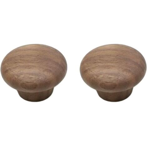 Lot de 2 boutons de tiroir en bois de noyer en forme de champignon de 38 mm avec vis – Quincaillerie de poignée de porte en bois naturel – Poignées de meubles d'armoire, d'armoire, de placard (1/5)