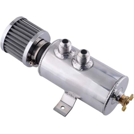 Voiture Moteur Récupérateur d'Huile, 750ML Réservoir de Séparateur d’Huile et Air Kit de Récupérateur d'Huile en Aluminium Respirer Réservoir de Respiration Huile avec Air Filtre,Argent (1/4)