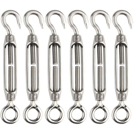 6 Pcs Tendeur De Fil Tendeur M4 En Acier Inoxydable Réglable Crochet De Ridoir Et Oeil Ensemble Heavy Duty (1/5)