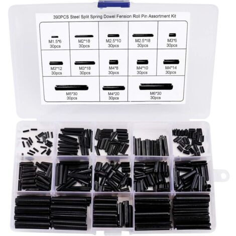 390 Pièces Goupille élastique Fendue Goupilles Fendues en Acier au Manganèse Assortiment Kit M1.5 M2 M2.5 M3 M4 M5 M6 avec la Boîte (1/5)