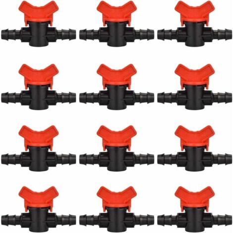 12 PCS Robinet de Jardin pour Tuyau, Tuyau Vanne d'irrigation 16 16mm Robinet d'arrêt raccord en Plastique pour Le contrôle extérieur de la vanne d'eau de Jardin (Noir + Rouge) (1/5)