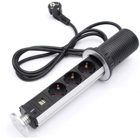 Multiprise électrique pop-up 3 prises – 2 ports USB – Câble 2m – Norme européenne – Installation verticale/horizontale (1/3)