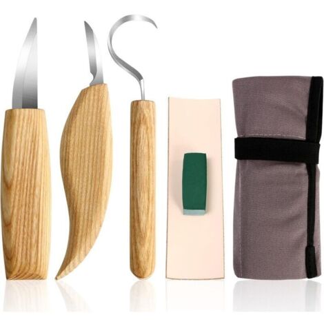 Ciseaux à Bois, 5PCS Kit Sculpture Bois, Couteaux à Découper Couteaux à Crochet Lame en Acier au Manganèse pour la Sculpture Sur bois, Charpentiers, Outils de Sculpture