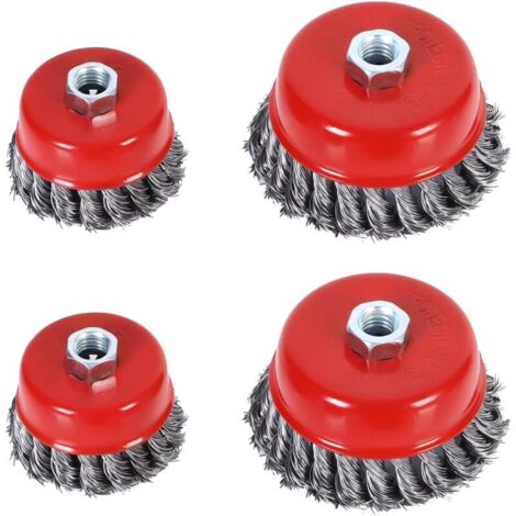 Brosse Métallique Nettoyage, 4pcs Brosse Conique pour Meuleuse d'angle, Brosse de Ponçage en Acier Torsadé pour Meuleuse d'angle(Diamètre de 75 mm et 100 mm, M14) (1/5)