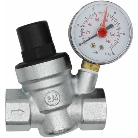 Réducteur de pression d'eau DN20 3/4 pouce – Manomètre intégré – Laiton résistant à la corrosion – Filtre pour impuretés (1/4)