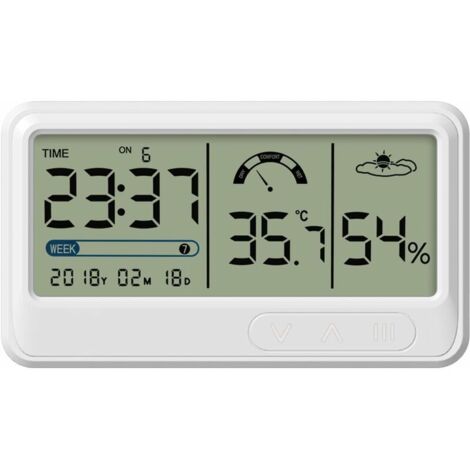 Hygromètre numérique Jauge électronique de température et d'humidité avec Affichage de l'heure et de la Date LCD Thermomètre d'intérieur Hygromètre avec Support pour Serre de Jardin