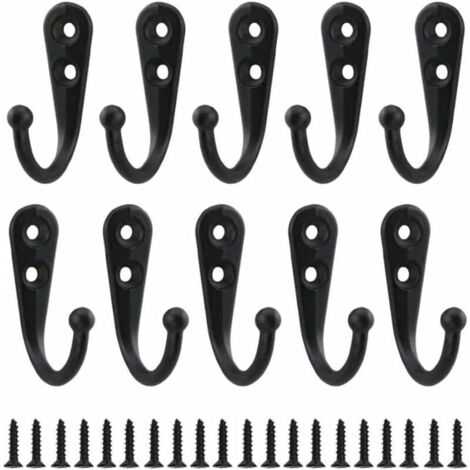 10 pièces Crochets Simples Noir Crochets Muraux Patère Noir Équipé de Vis de Montage (1/5)
