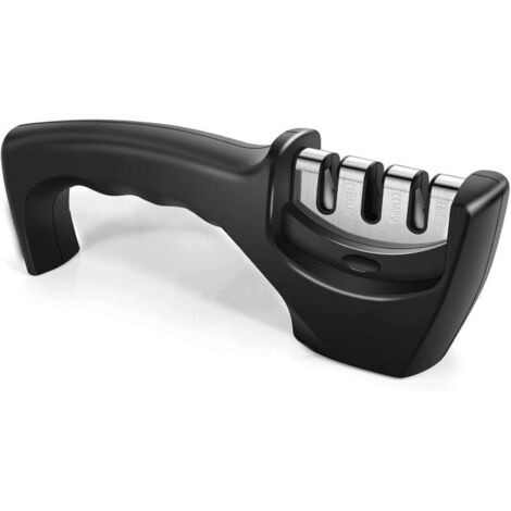 Aiguiseur de couteau, aiguiseur de lame, aiguiseur manuel à 3 niveaux pour polir, affûter et réparer les couteaux de cuisine, couteaux de cuisine, accessoires pour couteaux de cuisine