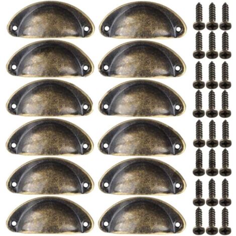 Poignée Bouton de Porte Décoration Rétro pour Meuble Tiroir Poignée de Coquille Vintage pour Tiroir Armoire Meuble Cuisine Fer Incurvé Bouton de Porte de Placard Retro Pour Armoire(12PCS) Cuivré (1/5)