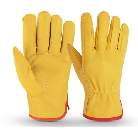 Gants de travail en cuir, gantelet de jardinage résistant aux épines jaunes avec cuir ，2110.5cm（XL） (1/5)