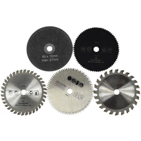 Set de 5 lames de scie circulaire 85mm – Diamètre intérieur 10mm – Alliage dur pour coupe bois, métal, carrelage, plastique, aluminium