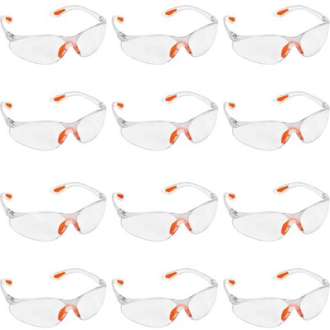 Lot de 12 Lunettes de Sécurité Transparentes - Lunettes de Protection Avec Verres en Plastique, Pont-de-Nez et Embouts de Branches en Caoutchouc pour plus de Confort - Lunette Transparente PPE (1/5)