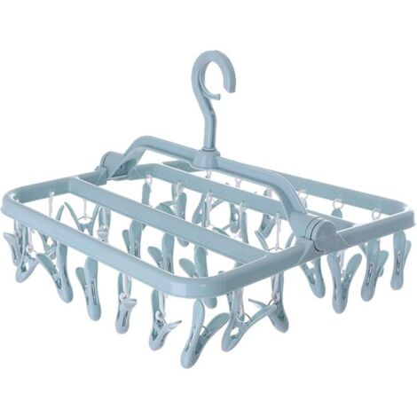 Étendoir à chaussettes, étendoir à vêtements avec 32 clips, étendoir à vêtements suspendu pliable, étendoir à linge intérieur et extérieur pour chaussettes, sous-vêtements et petits vêtements (1/5)