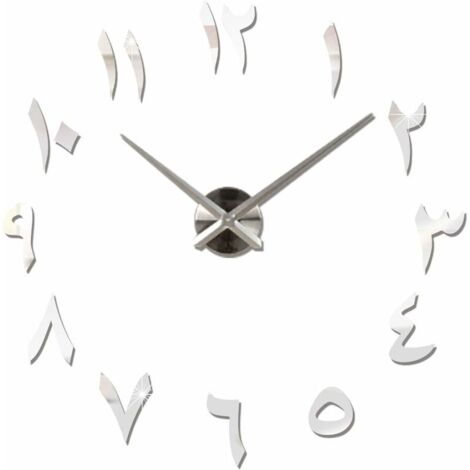 Grande Horloge Murale DIY Silencieuse Moderne Sticker 3D Home Office Decor Cadeau,argenté (Argent) (1/5)