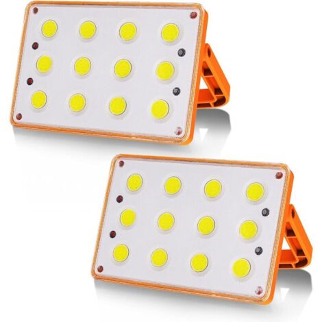 2 Packs 60W Projecteur LED Rechargeable 120 COB 4 Modes Lampe Rechargeable Solaire Projecteur LED Chantier Lampe de Travail Étanche Spot Led Rechargeable, Lumière d'Urgence, pour Camping, Bricolage