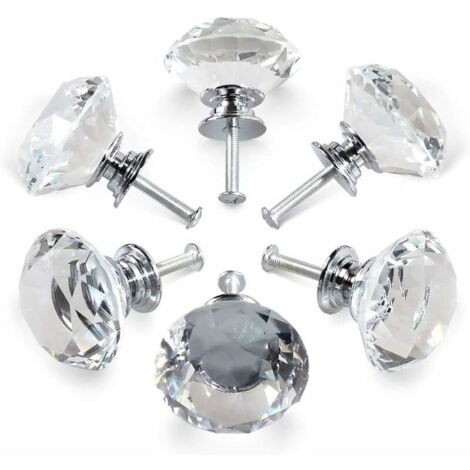 Poignées en cristal,poignées de porte d'armoire à tiroir en cristal de diamant de 30 mm,poignées de porte en verre de cuisine,armoires de rangement et coiffeuses pour cuisines à domicile et bureaux,6P (1/5)