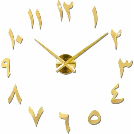 Grande Horloge Murale DIY Silencieuse Moderne Sticker 3D Home Office Decor Cadeau, (Or) (1/5)
