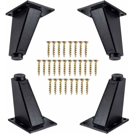 Lot de 4 pieds de meuble en métal noir 80 mm – Remplacement jambes canapé, commode, armoire – Vis de montage incluses – Capacité 115 kg (1/5)