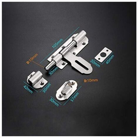 Verrou de porte coulissante en acier inoxydable 100 mm avec fermoir à cadenas, verrou de porte robuste pour salle de bain, toilettes, jardin, abri de jardin (1/3)