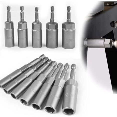 12 PCS Douille Visseuse Magnétique 6-19mm Douille Visseuse à Choc en Acier Allié au Chrome Vanadium Adaptateur Hexagonal Magnétique pour Tournevis Électrique, Clé à Douille (1/5)