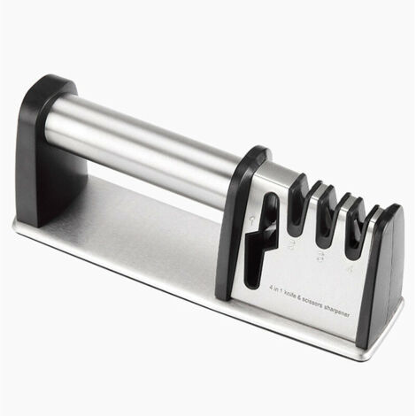 Aiguiseur Couteaux 4 en 1, Affûteur de Couteaux Professionnel Affutage Couteaux, Affûteurs Manuels Knife Sharpener pour Couteaux de Cuisine, Ciseaux (Base Anti-dérapante) (1/5)