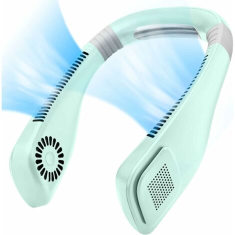 Ventilateur Cou Portable, Mini Ventilateur Nuque Confortable Cool Airflow 360°, 3 Vitesses Vent Fort Silencieux, Petit Ventilateur USB Rechargeable pour Sport Bureau Extérieur Intérieur, Vert